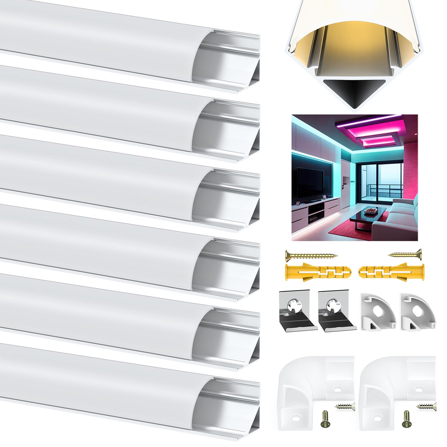 Angdarun LED Profil Aluminium 6 Pack, LED Profil für Breite bis16mm LED