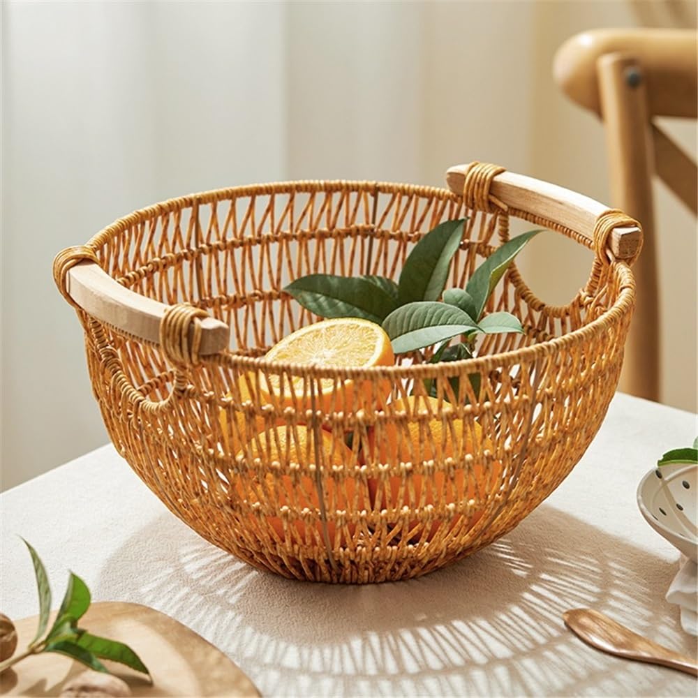 Cesti di frutta Cestino di frutta in rattan con manici, cestino rotondo intrecciato for servire cibo, decorativo for la casa