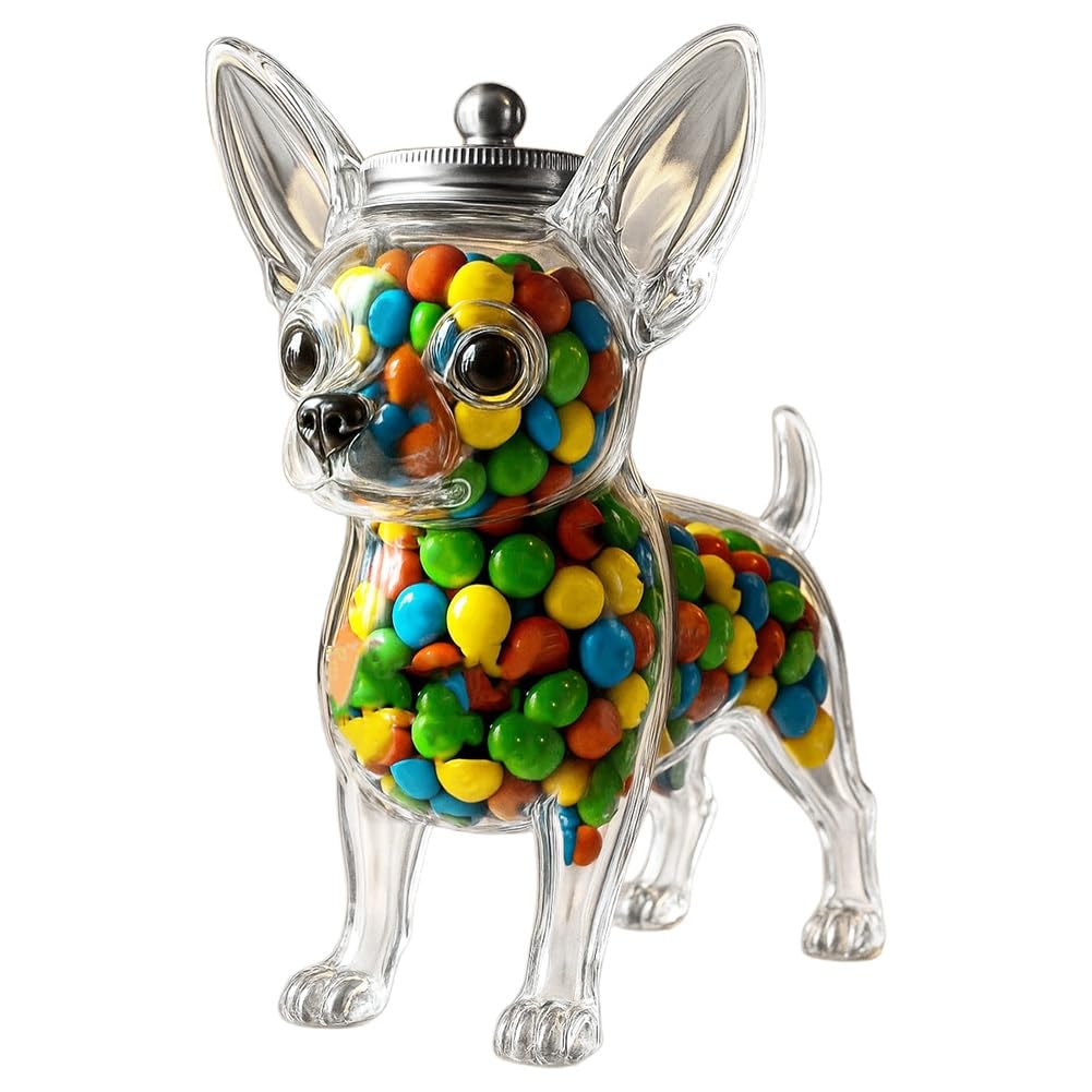 Lextex One Color Chihuahua Candy Jar, Reusable Dog Treat Glass Jar, Pet Snack Storage Container, Dog Shaped Glass Candy Jars, Cute Airtight Dogs Snack Container For Cookies, Candys, Coffee Pods