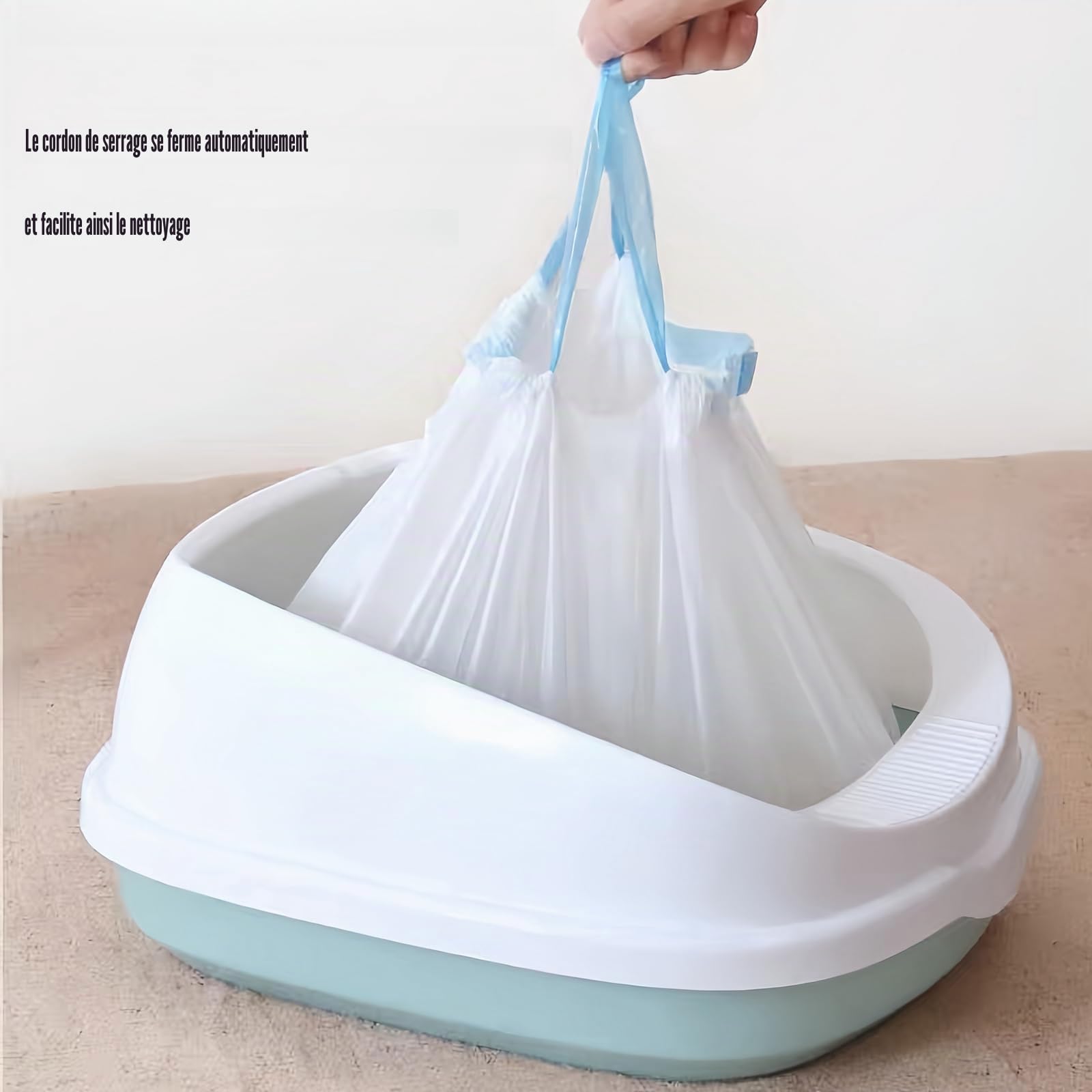 RMAN Lot de 60 Sacs à Litière pour Chat XXL 90 x 50 cm Sacs Poubelles Épais | Anti-Fuite, avec Cordon, Grande, Durable, Résistant aux Griffes et Odeurs, Serrage Compatible Toutes Litières, 4 Rouleaux