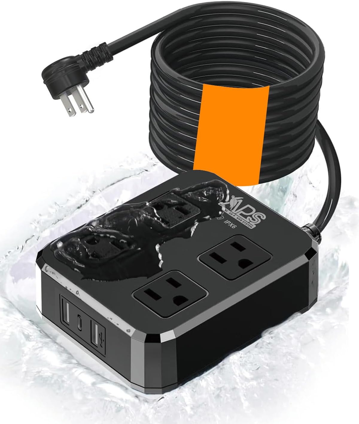 Outdoor Power Strip Weatherproof, Waterproof Surge Protector with 4 Wide Outlets & 3 USB Ports, 10FT Extension Cord, Wall Mountable, Overload