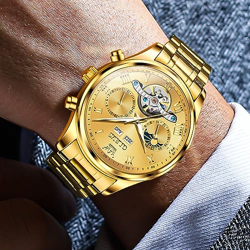 Image of OLEVS Automatic Men Watch Self Winding Mechanical Moon Phase Business Luxury Diamond Dress Stainless Steel Waterproof Luminous Mens Wrist Watch