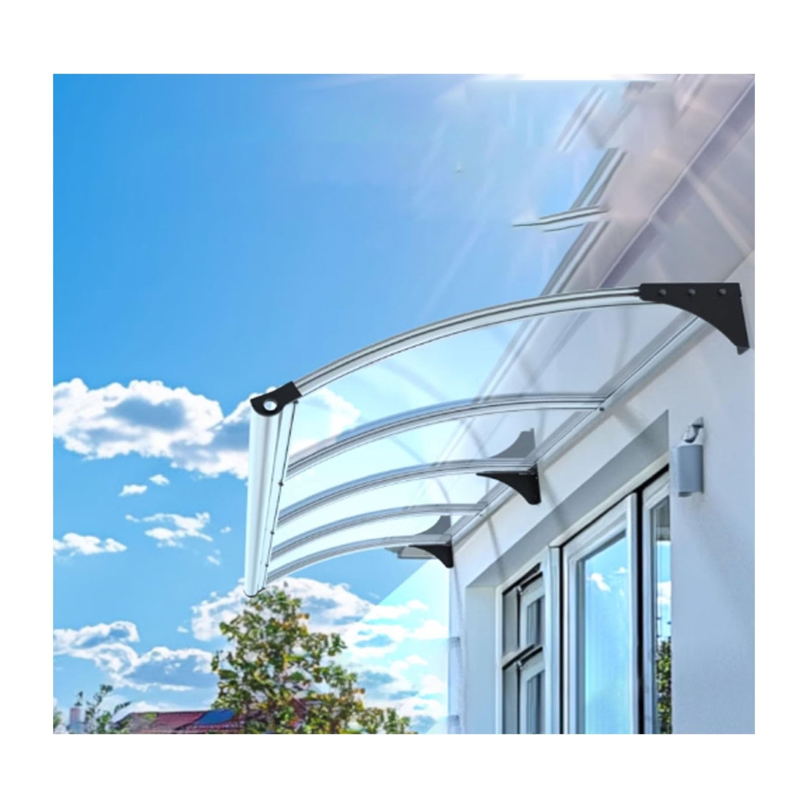 Toldo exterior de policarbonato para evitar filtraciones en la puerta