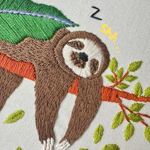 Image of La glaneuse Embroidery Kit for Adult, Beginner Embroidery Kit with Cute and Funny Animal Pattern, Six Simple Stitches to Get a Positive Sloth Pattern, Mental Health and Stress Relief Gift for Him /Her