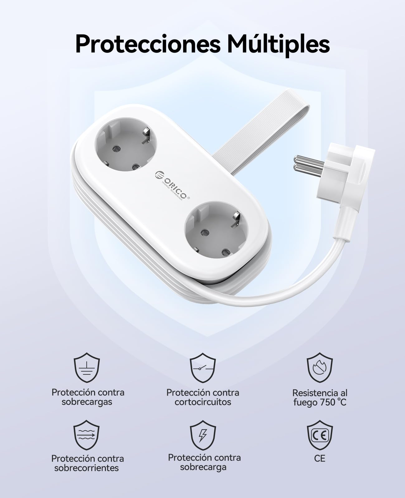 Regleta ORICO con USB C PD 20W, 2 Tomas de Corriente de Viaje y 3 Puertos de Carga USB (1 USB C) Compatible con Teléfono, con Cable de 1,5m para Home Office en el Barco (AP3-Negro)