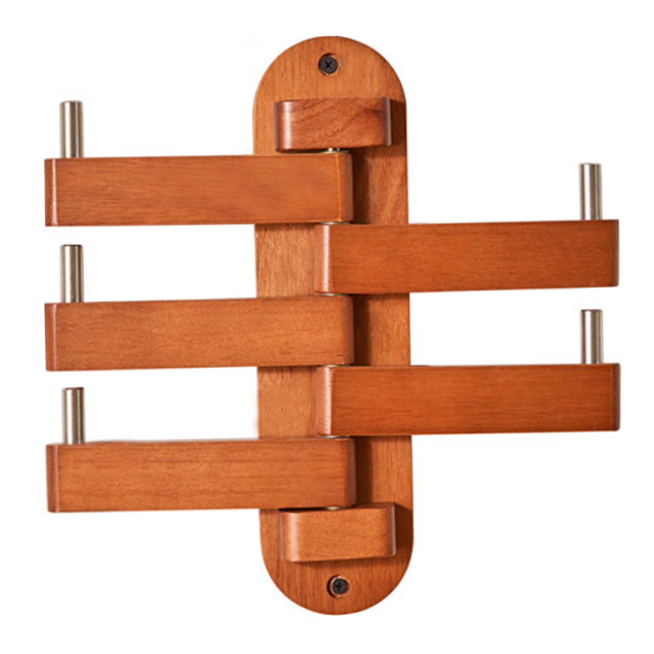 Tsawntd Multi-Purpose Hooks, Folding Swivel Hook, Accordion Wall Hanger, Rotating Wood Wall Hooks With Stainless Steel, Space-saving Folding Design, Cherry Wood Color