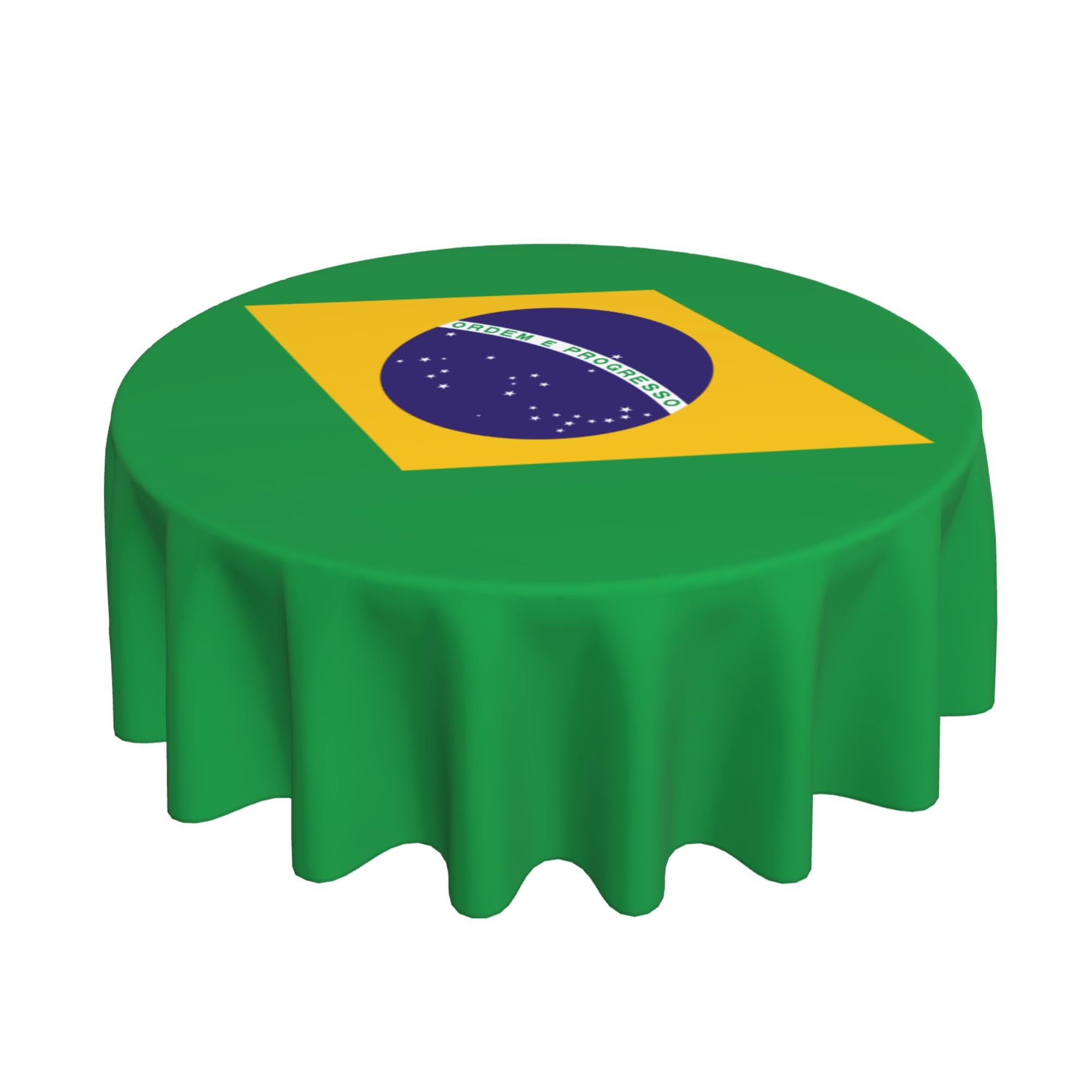 HLBSDM Brazil Flag 60" Restaurant Circle Decor Tablecloth Festive Table Cover Round Art Desk Cloth