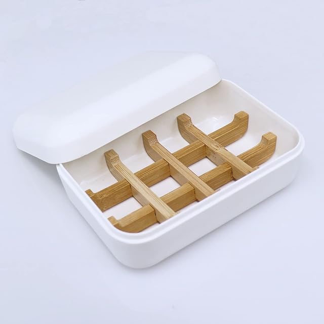 Grantop Bamboo Soap Dishes for Bathroom, Wooden Soap Holder Soap Box with Lid for Home Kitchen Shower