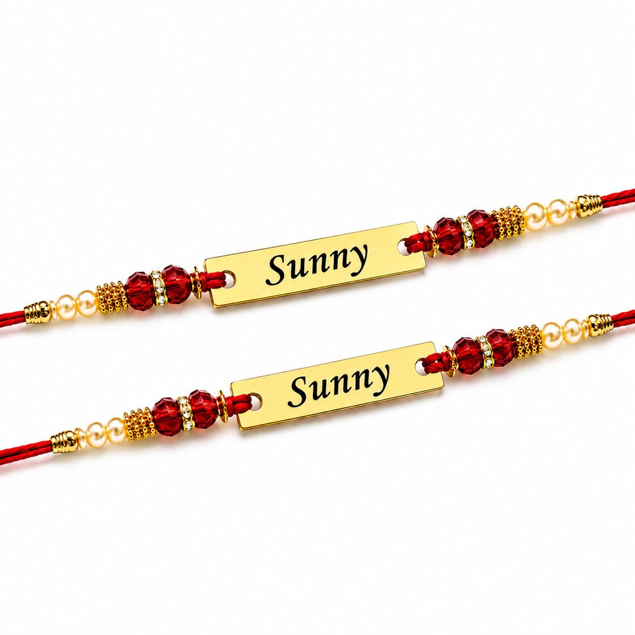 Personalized Name Rakhi for Brother with Roli Chawal | Custom Engraved Gold Plated Rakhi | Premium Crystal Beads & Pearl Rakhi | Adjustable Handmade Raksha Bandhan Gift for Bhai-image-12