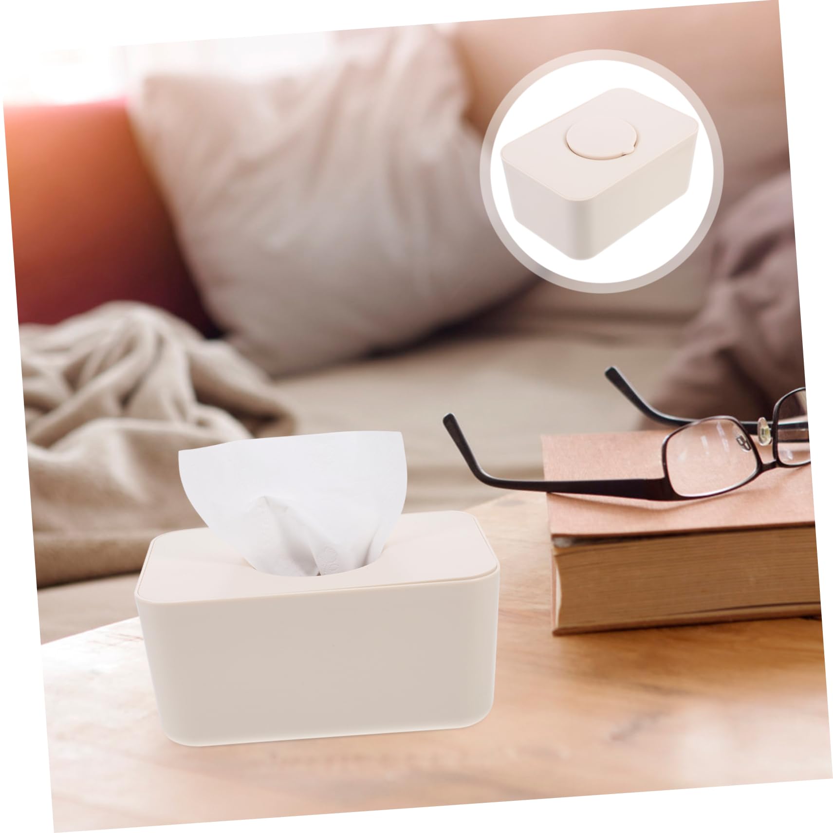 Boîte de Lingettes Humides en Silicone Beige Grosse Capacité Couvercle
