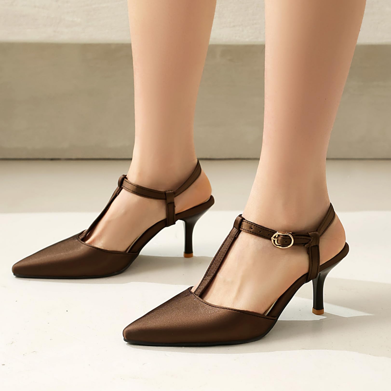 Genérico Sandalias Mujer con Tira En T, Slingback Y Tacón Alto, Punta Fina Y Cierre con Hebilla, Zapatos para Invitada De Boda, Fiesta, Graduación, Cóctel, Noche Y Ceremonia