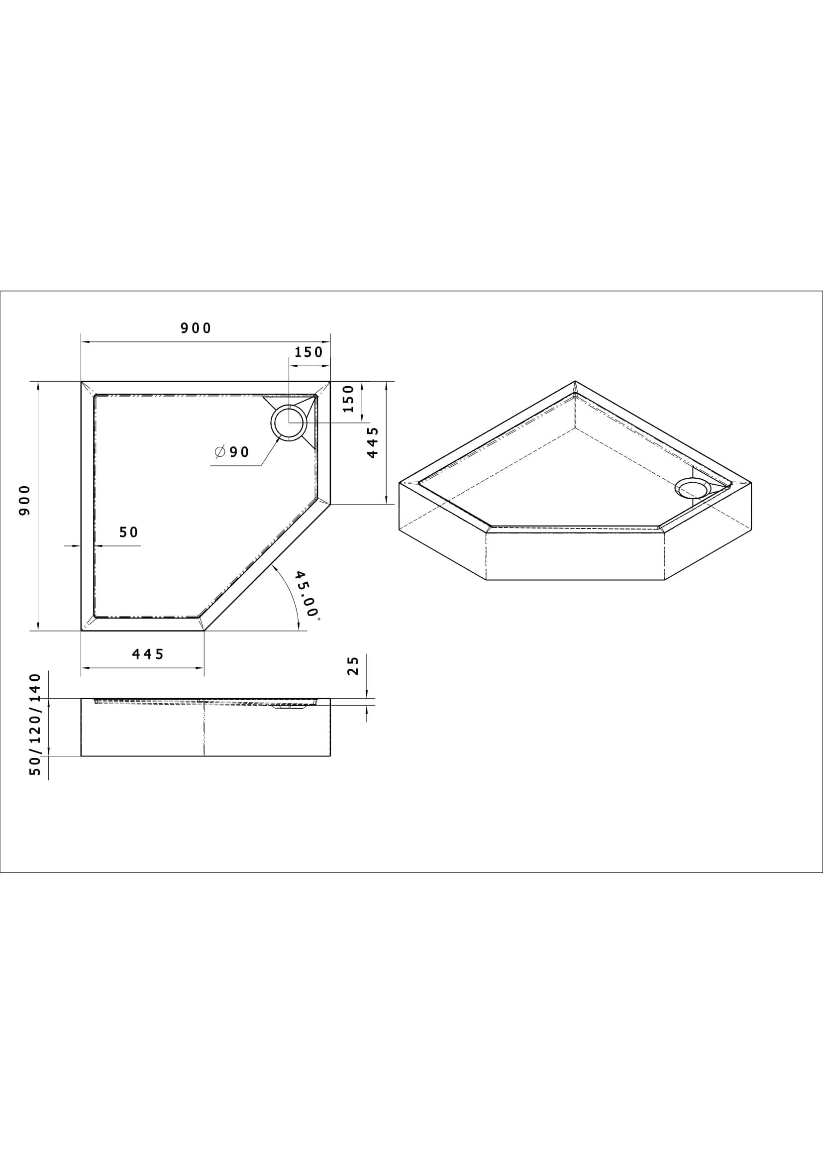 Brodzik prysznicowy wanna akrylowa kwadratowa płaska Senta (pięć 90 x 90 x 5)