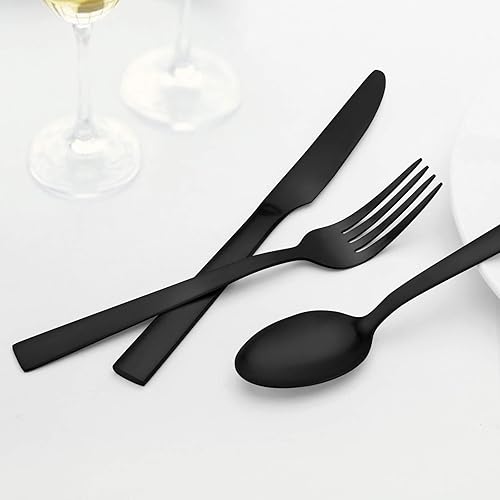 Miniatura 5 de O.C.E. Juego de cubiertos de acero inoxidable, color negro mate, juego de cubiertos de 20 piezas para el hogar, cocina, restaurante, servicio para