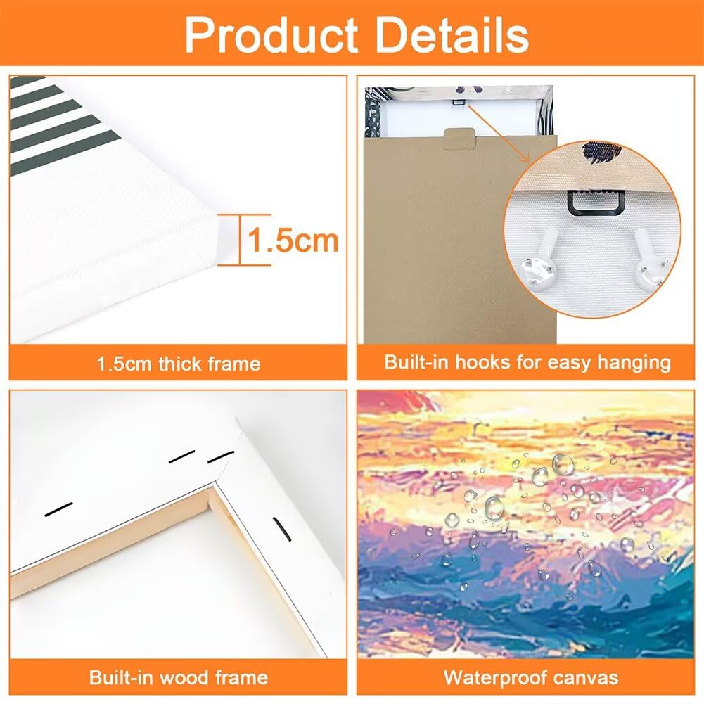 Wandbilder Meer 60x80cm, 3Pcs Leinwand Bilder Groß Wanddeko Wohnzimmer, Sonnenblume Leinwand Bilder mit Rahmen, Moderne Wandbilder Wohnzimmer Poster Set mit Haken, Wand Deko Schlafzimmer Poster, -2110