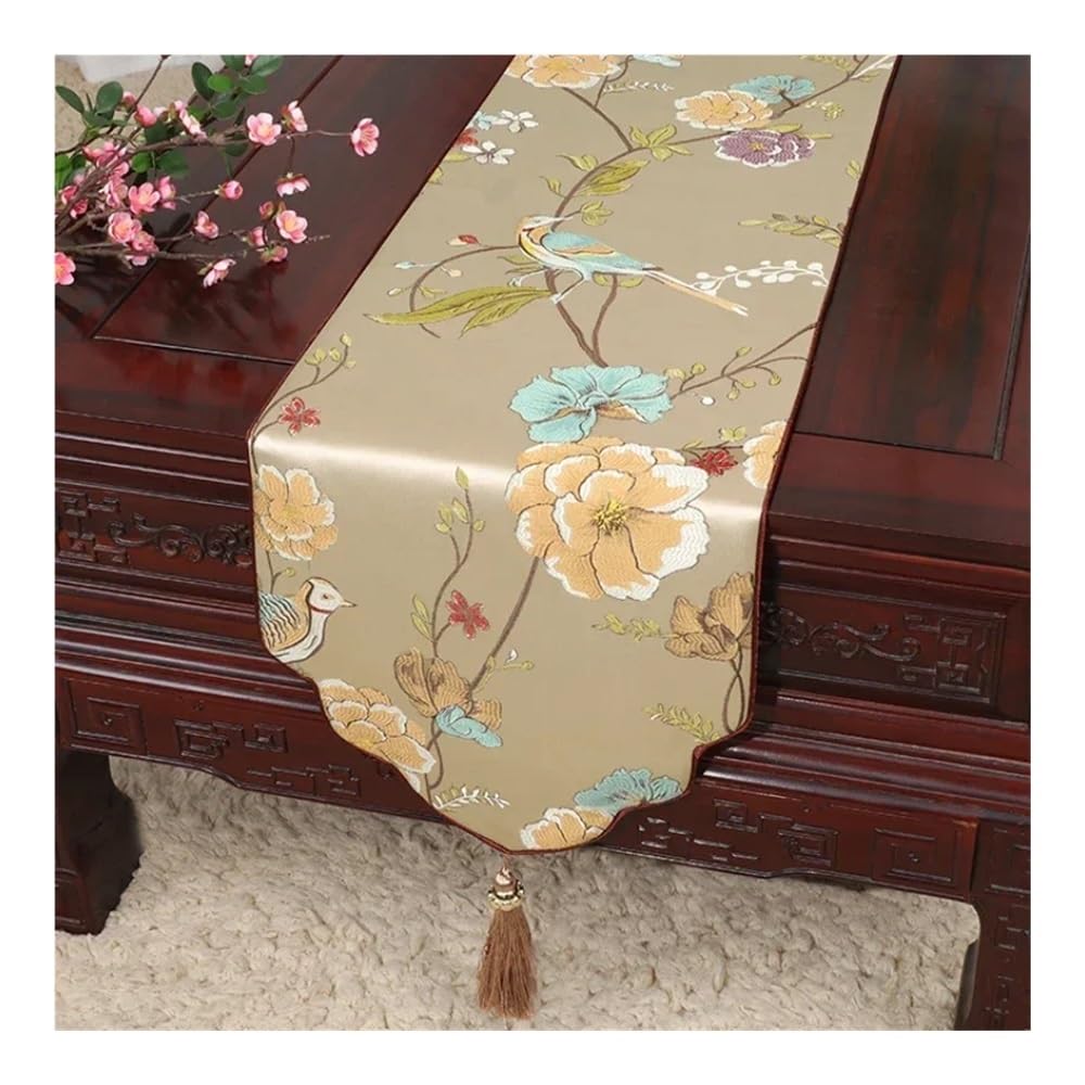 Drapeau chinois blanc pour lit d'hôtel - Motif fleurs et oiseaux - Décoration de mariage (style 04,33 x 150 cm)