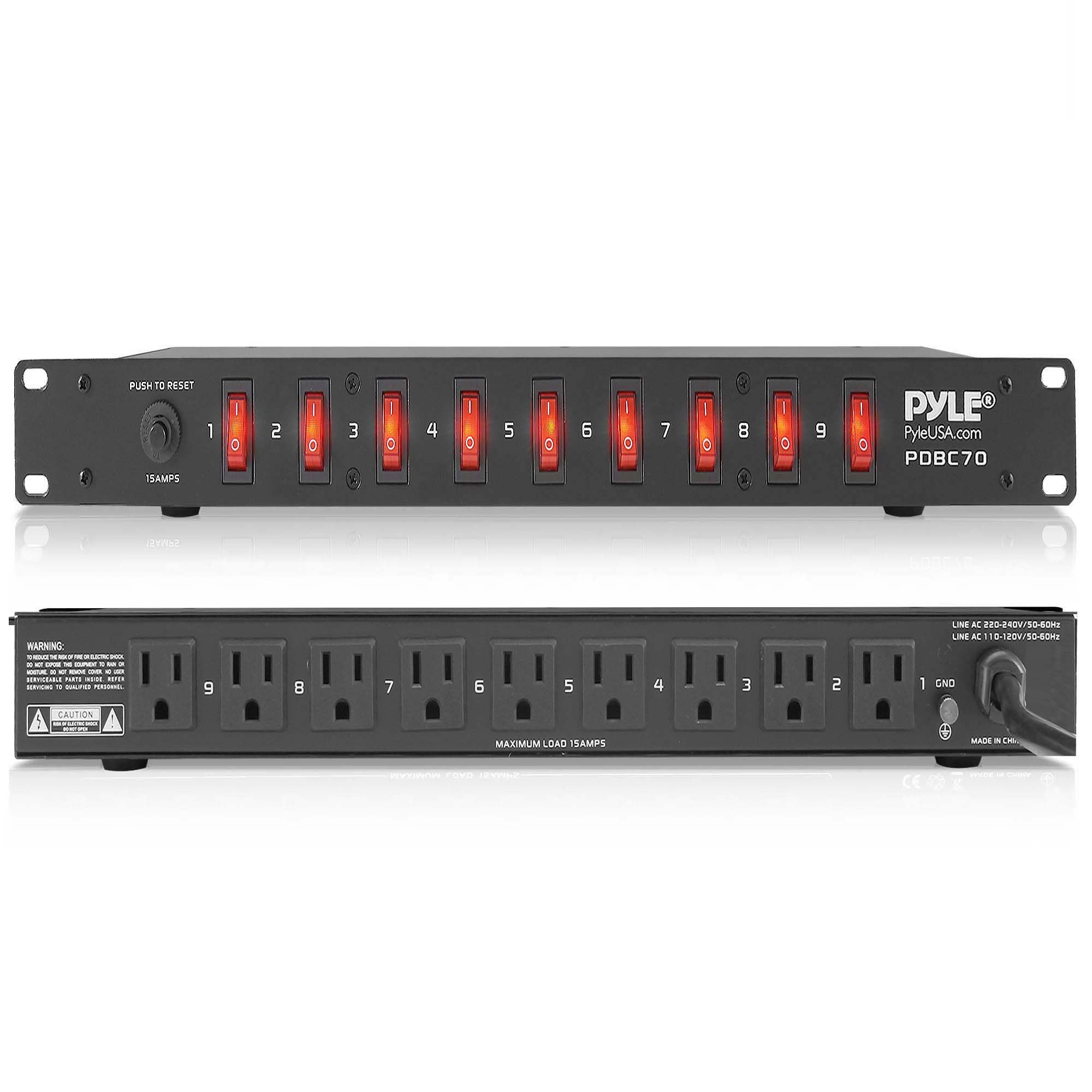 Pyle 15 Amp Power Supply Control Unit, 9 Outlets, Rack Mountable Heavy Duty Power Strip with AC Noise Filter - Power Saving Power Supply for Equipment Control - 1U Steel Chassis, 6ft Cord