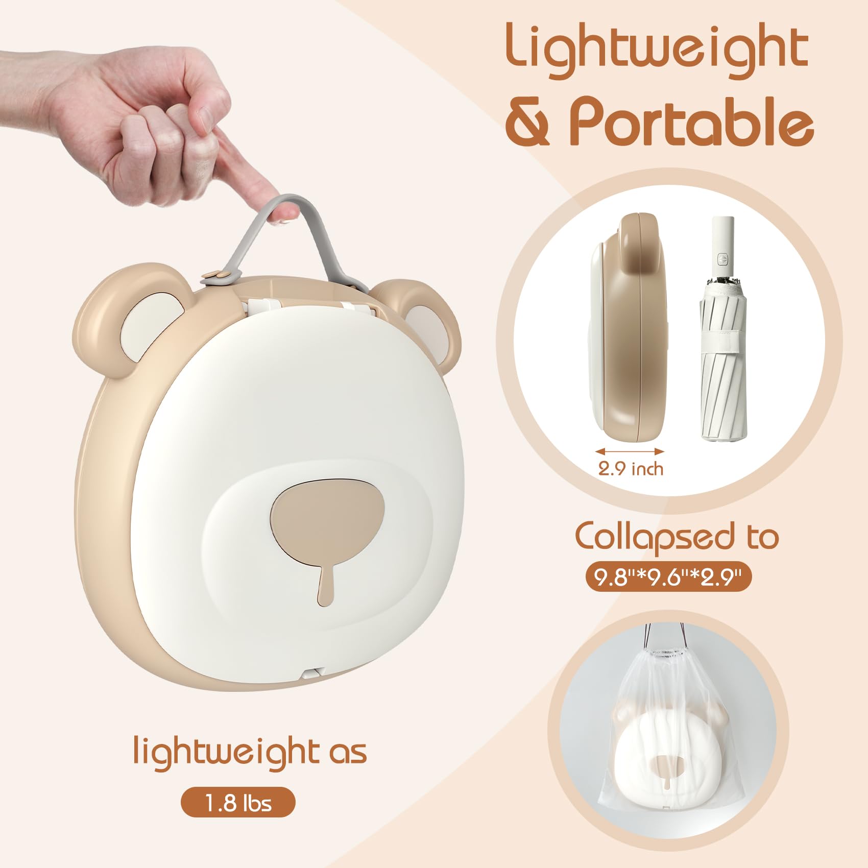 Portable potty seat for toddler travel, Portable toilet for kids with Potty Liners, Travel Bag, Foldable Car Potty for Toddler with Splash Guard, potty training toilet,baño portátil para niños