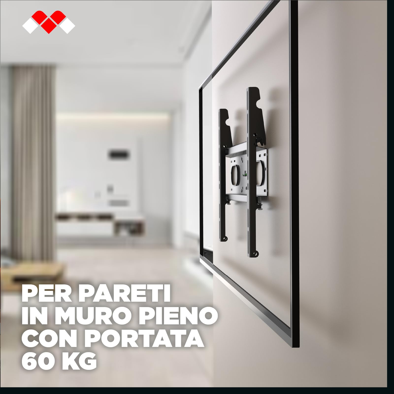 Meliconi Slimstyle Plus Extra 400F, Supporto TV Parete 32" a 88" VESA 200-300-400, Portata Max 60 Kg, Adatto Anche a Pareti in Cartongesso, con Sistema Fast Block, Made in Italy