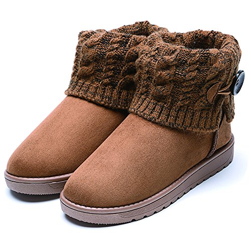 CN-Porter Suede Flat Platform Sneaker Shoes Plus Velvet Winter Women's Lace Up Cotton Snow Boots Brown