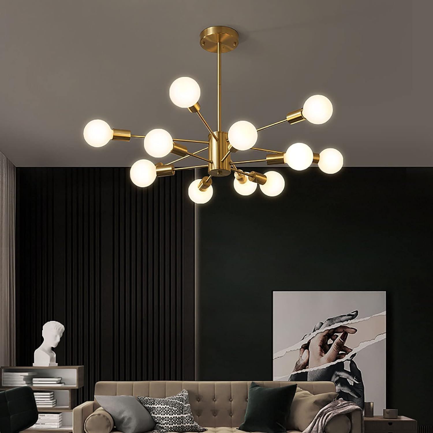 Adjustable Multiple Head Chandeliers Gold Luxurious Ceiling Pendant Light Compatible with Living Room Dining Room Bedroom