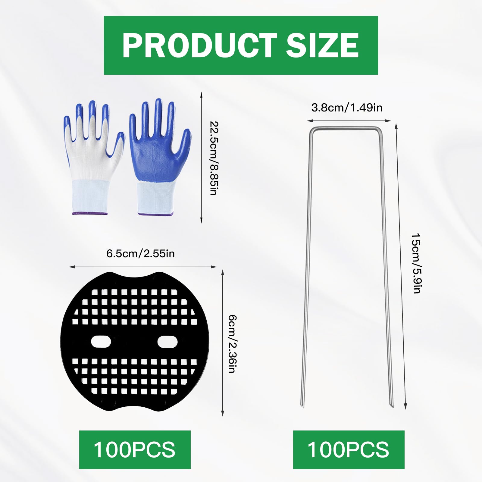 Picchetti per Telo Pacciamatura, 100 Picchetti Giardino + 100 Rondelle, in Acciaio, 150x40x2mm, Fissaggio per Tessuto, Erba Artificiale, Prato Sintetico, Tenda da Campeggio