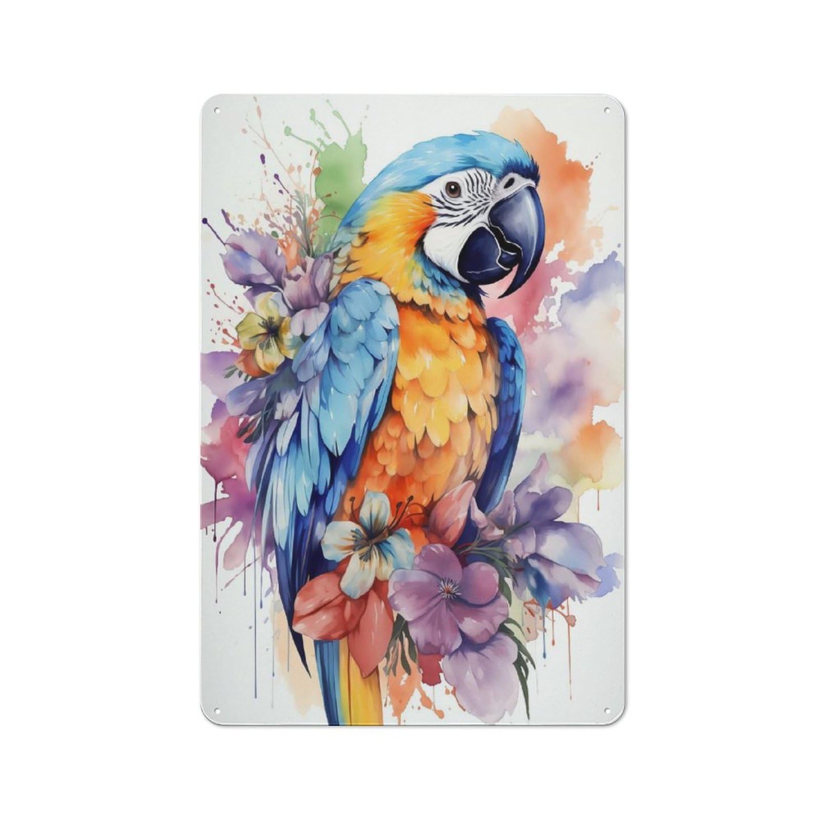Smart Parrot with Flowers Office Metal Sign 30x20cm, Study Room Decor for Home Office, Reading Corner Or Bedroom