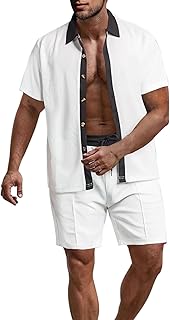 2025 Hombres Verano Casual Solapa Botón Up Color Camisa Manga Corta Pantalones Cortos Conjunto de Trajes Deportivos Para Hombre