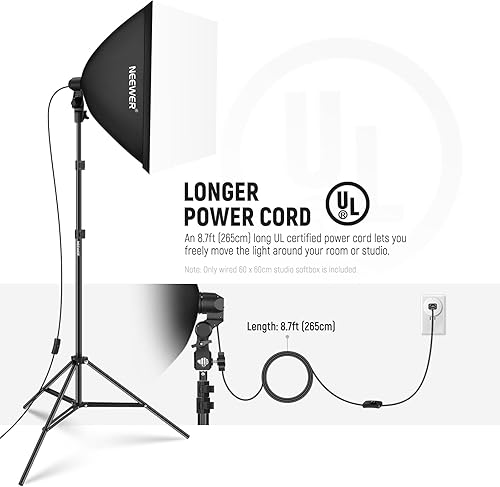 Miniatura 2 de NEEWER Caja de luz de 24 x 24 pulgadas con enchufe de porcelana E26, cable de alimentación certificado UL, difusor blanco, adaptador de soporte,