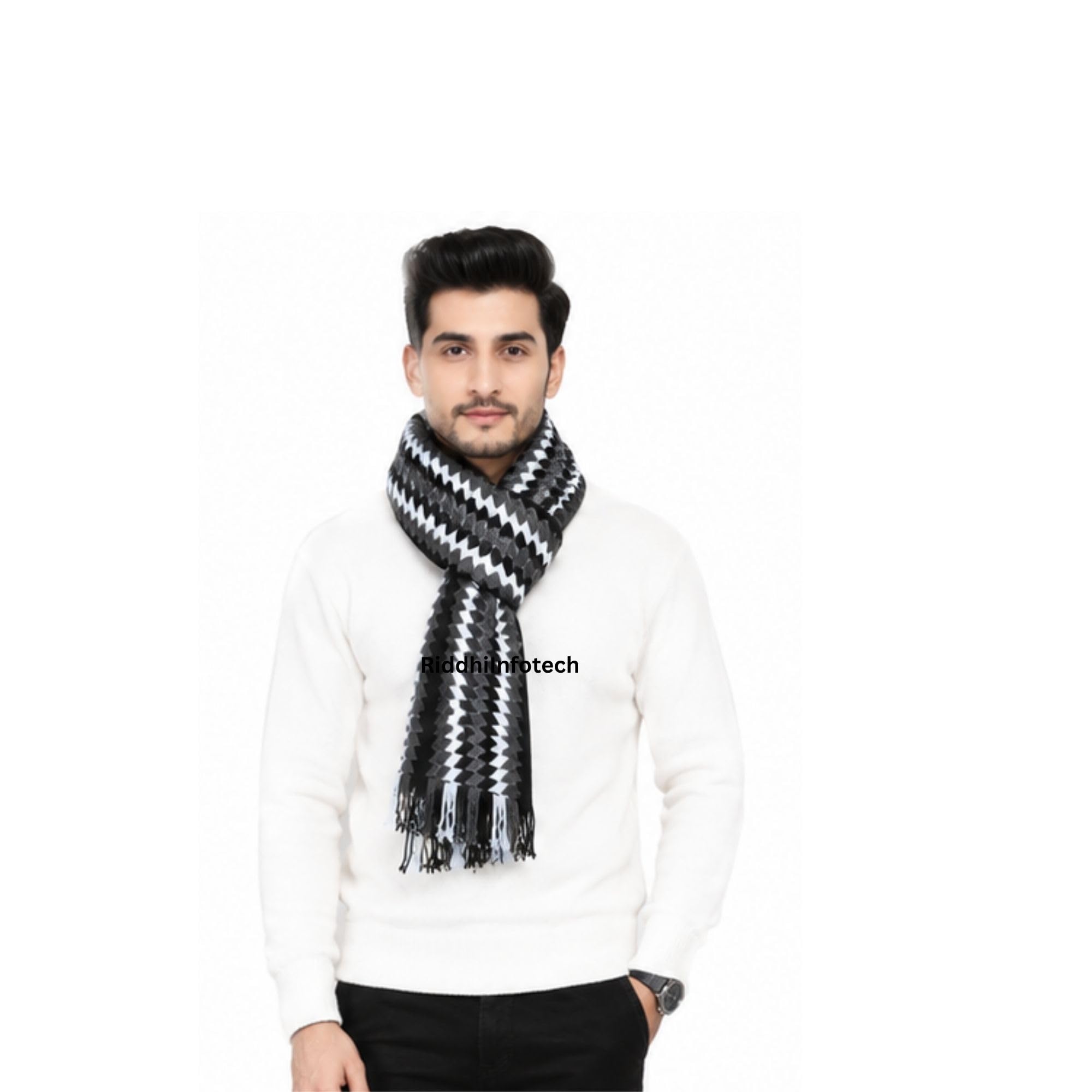 RiddhiInfotech Men's Woolen Muffler | Soft Knitted Winter Scarf/Stole with Stylish Geometric Pattern | Warm Neck Wrap for Men & Boys | Winter Accessory for Cold Weather (Black/Brown/Red/Grey)-image-45