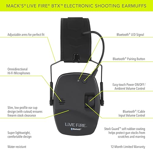 Miniatura 3 de Mack's Live Fire BTX - Orejeras electrónicas con tecnología inalámbrica Bluetooth para caza, táctica, objetivo, skeet y tiro de trampa