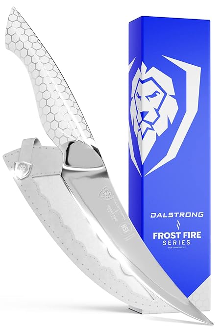 Dalstrong Fillet Knife - 6 inch - Frost Fire Series - High Chromium 10CR15MOV Stainless Steel - Frosted Sandblast Finish - White Honeycomb Handle - Leather Sheath - NSF Certified