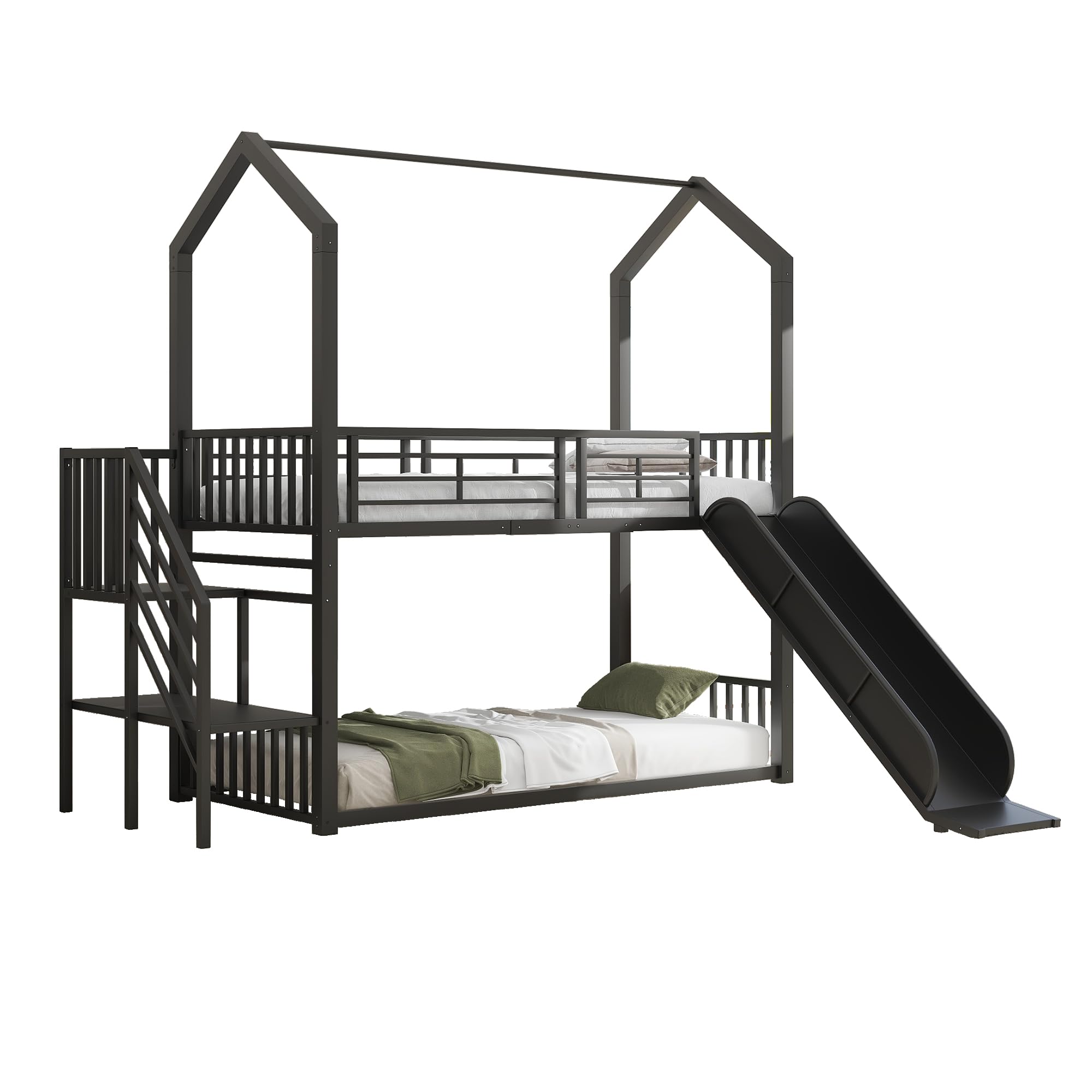 YESGIGA 140 x 200 cm, lits superposés, lits superposés avec lit gigogne, balustrades hautes, escaliers stables, gris YESGIGA 140 x 200 cm, lits superposés, lits superposés avec lit gigogne, balustrades hautes, escaliers stables, gris
