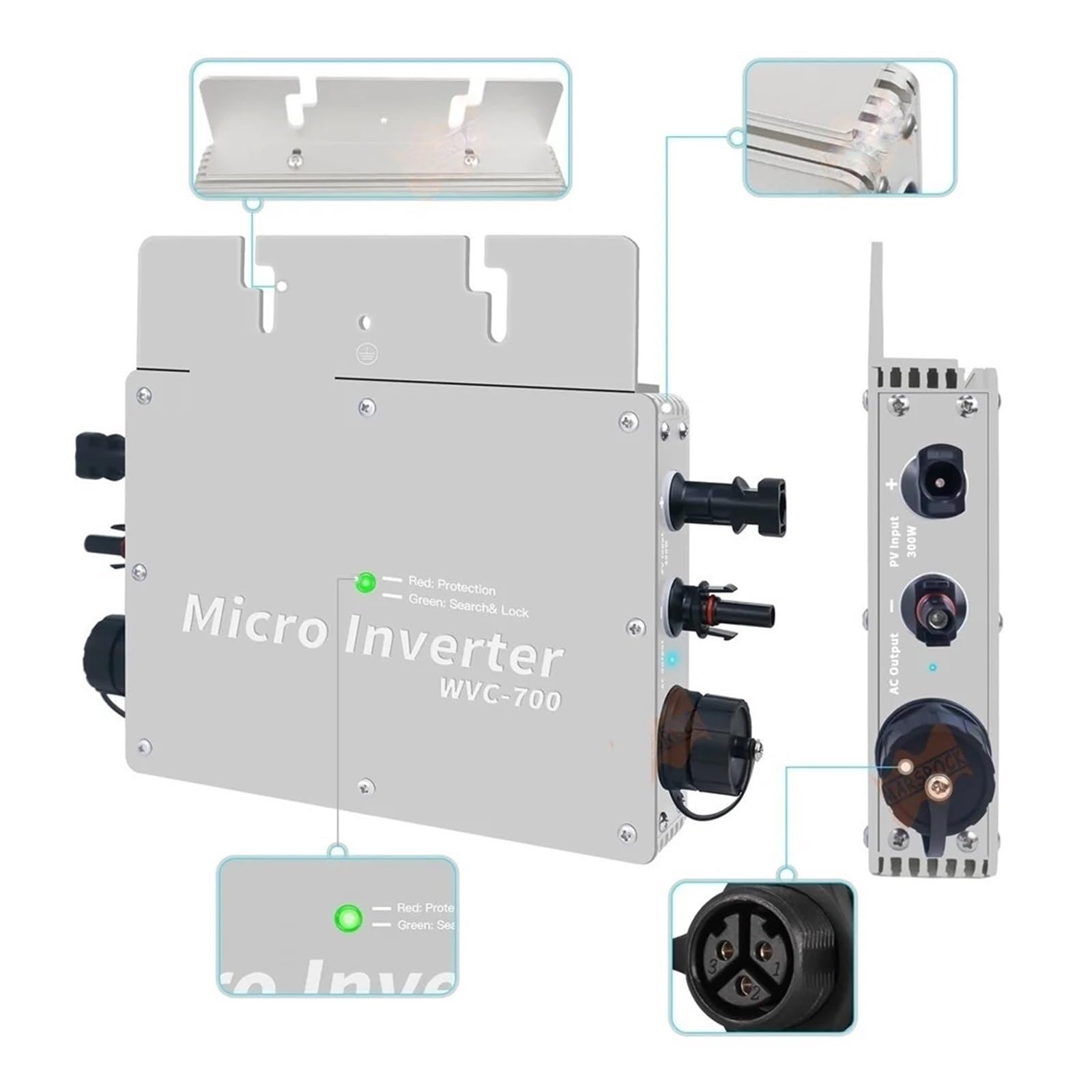 Microinversor de conexión a Red Solar de 600W, microinversor mppt