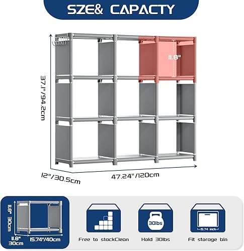 Miniatura 2 de Mavivegue Estantes de almacenamiento Gabinete de almacenamiento Cubo Organizador de ropa Organizador de ropa 6-Grid Gris