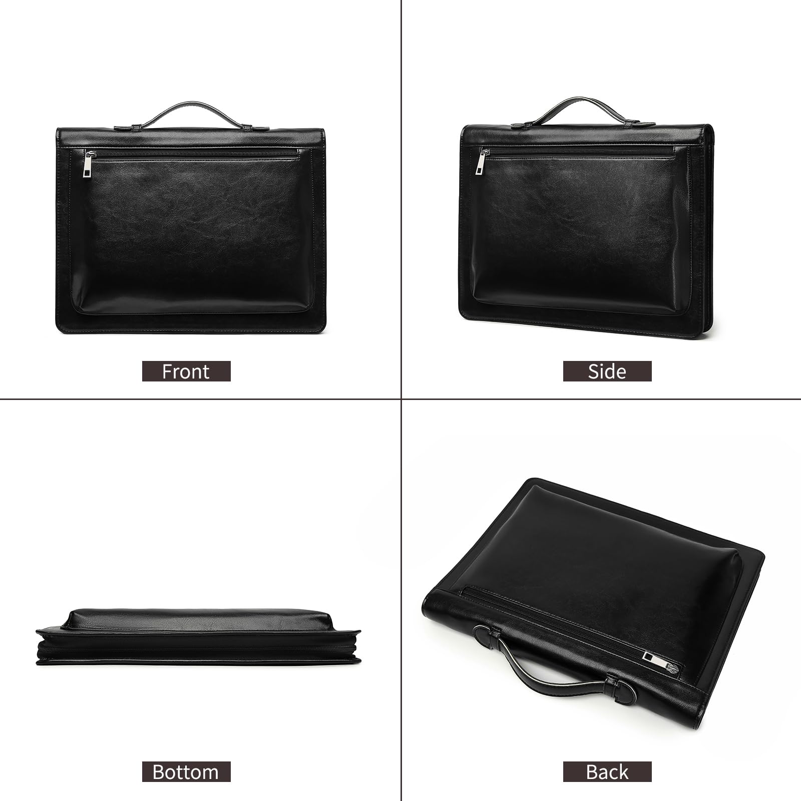 Portfolio in pelle vegana con portablocco, organizer con cerniera e 4 scomparti per biglietti da visita, 2 portapenne, tasca per tablet da 13,3", per donne e uomini, nero