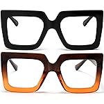 AIEYEZO Oversized Square Blue Light Glasses for Women Cute Big Frame Glasses Fashion Clear Multi-Color Computer Eyewear (Black + Brown Orange)