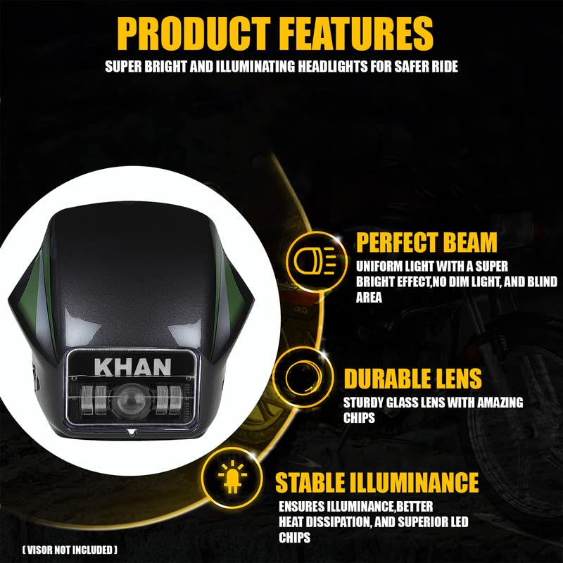 Image of AllExtreme 4 LED KHAN Headlight 50W 1 Projector Lamp DRL Light with Heat Dissipation Bright Beam Compatible with Splendor Bike Motorcycle