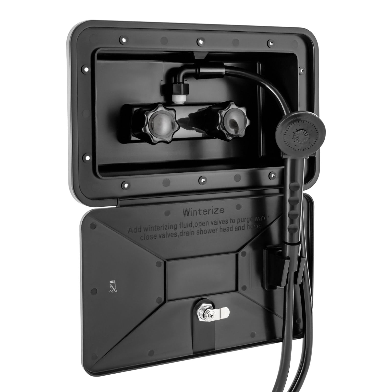 Kit doccia per camper, doccia da esterno per camper, doccia da campeggio con trattamento dell'acqua calda e fredda e tubo flessibile da 4,92 m, per barca, camper, roulotte (nero)