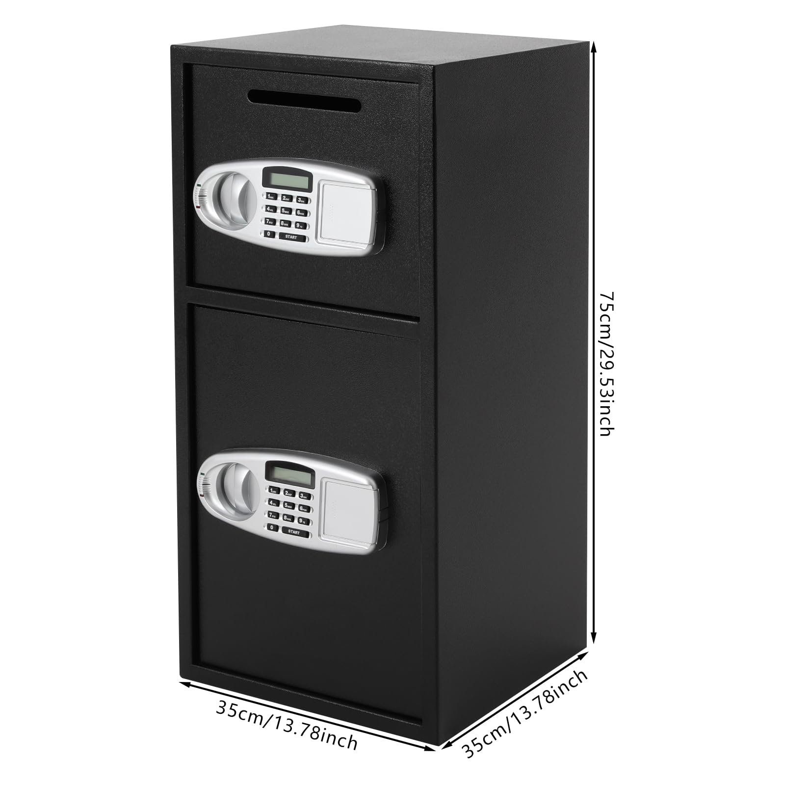 Caja fuerte ignífuga para llaves con código digital, caja fuerte para el hogar con 2 compartimentos para joyas, dinero en efectivo, medicamentos, documentos, 75 x 35 x 35 cm (alto x ancho x