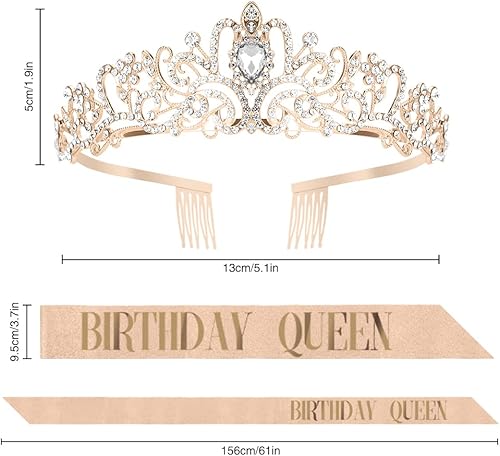 Miniatura 6 de Banda de cumpleaños para mujer, corona de cumpleaños, tiara de cumpleaños, banda de reina de cumpleaños y tiara para mujer, diadema de cumpleaños