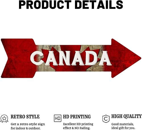 Miniatura 3 de Mukuko Letrero de metal con flecha derecha de Canadá, decoración de pared, barra de cueva de hombre, letreros de regalo personalizados de 6 x 18