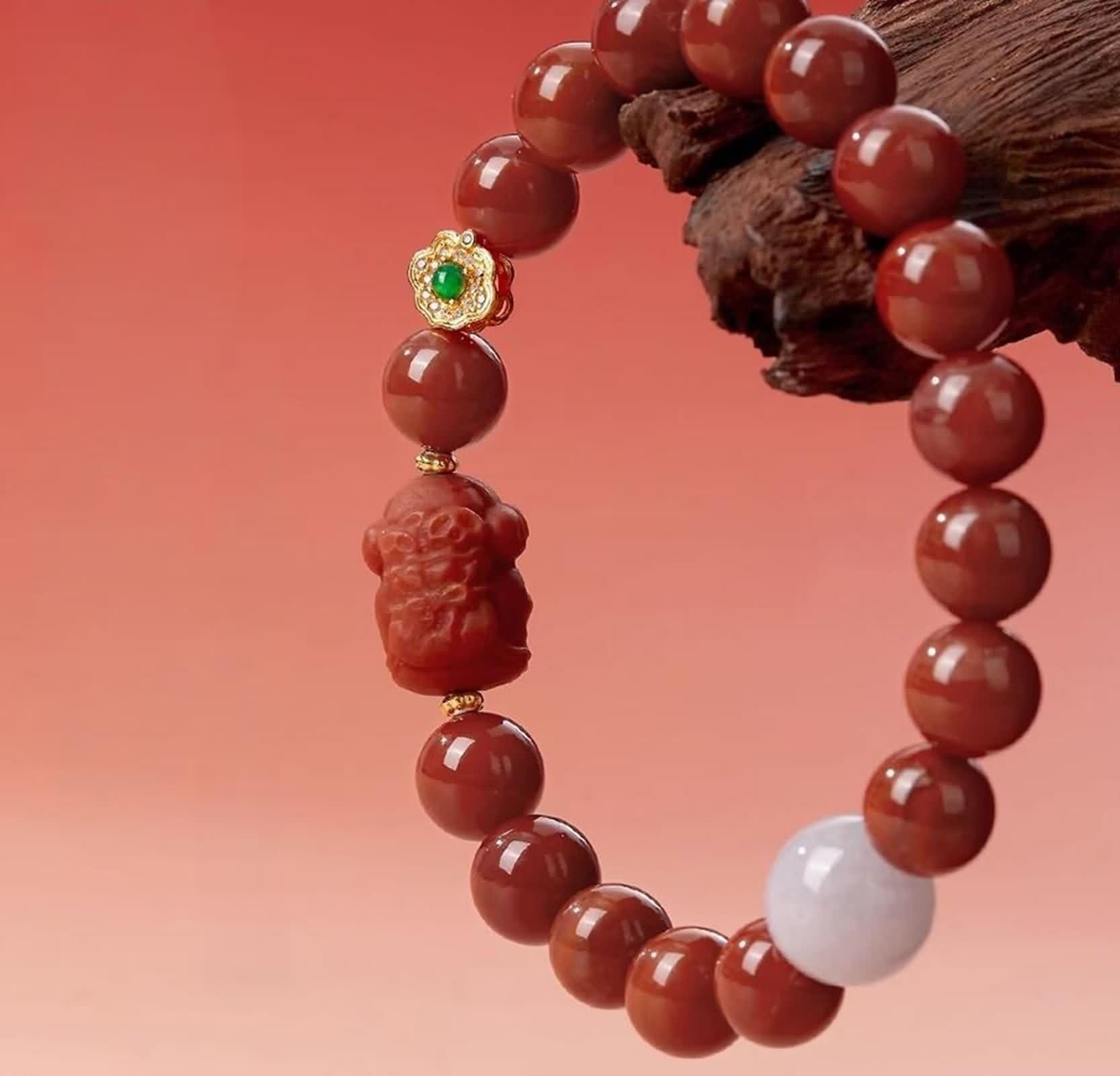 Pulsera para mujer de oro amarillo de 9 K/14 K/18 K, ágata roja de 9 – 10 mm, pulsera de corte redondo, auténtica pulsera para mujer, oro de 18/14/9 quilates