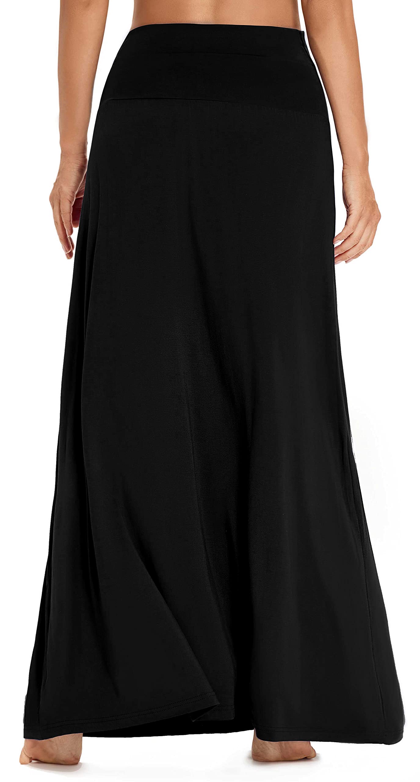 EXCHIC Femmes Elastique Taille Haute Maxi Jupe Boho Flared A-Line Longues Yoga Jupes