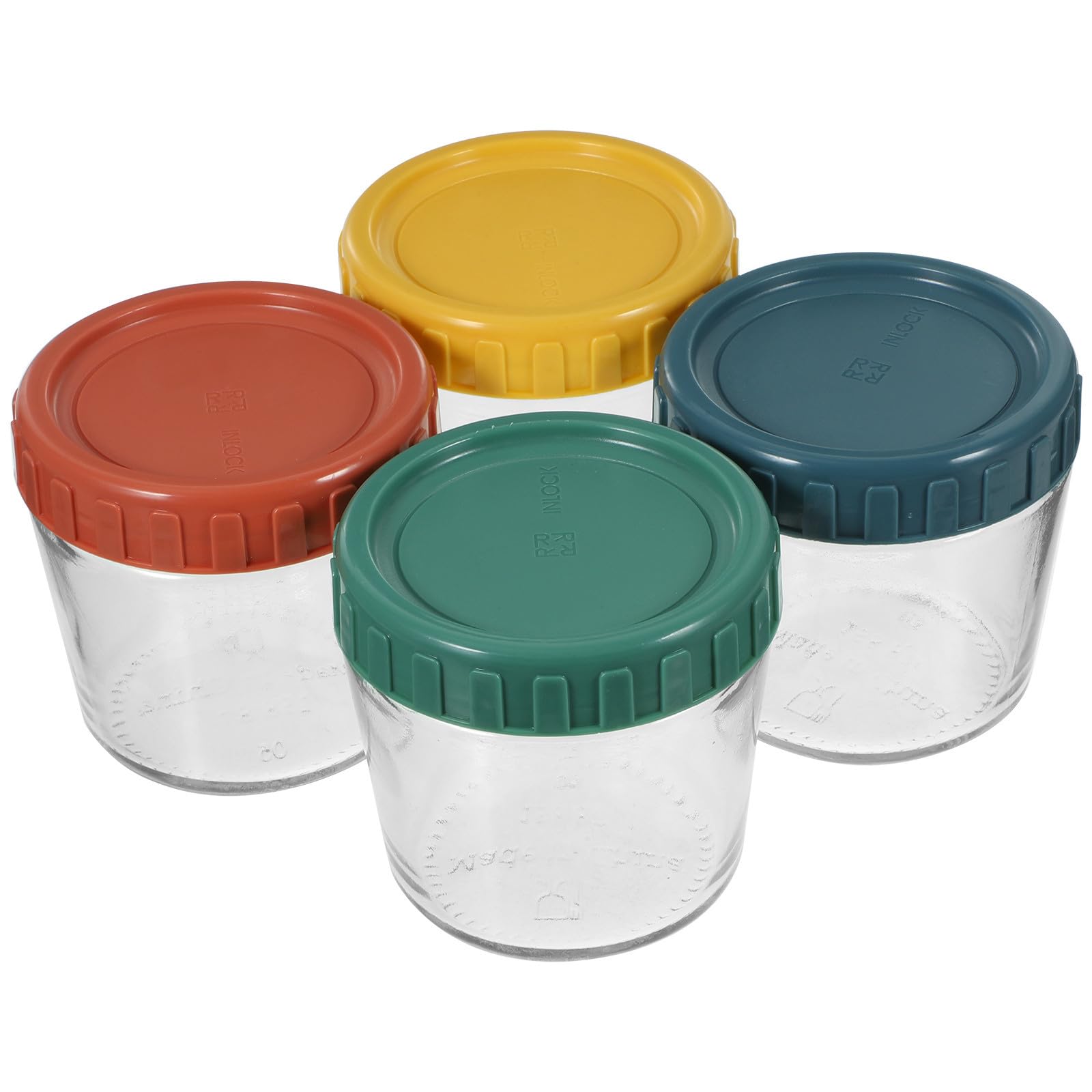 4 Piezas Tarro de Cristal para Alimentos, Recipiente de Vidrio para Alimentos, Sellado, Apilable, Vidrio y Silicona, para Café, Yogur y Frutos Secos