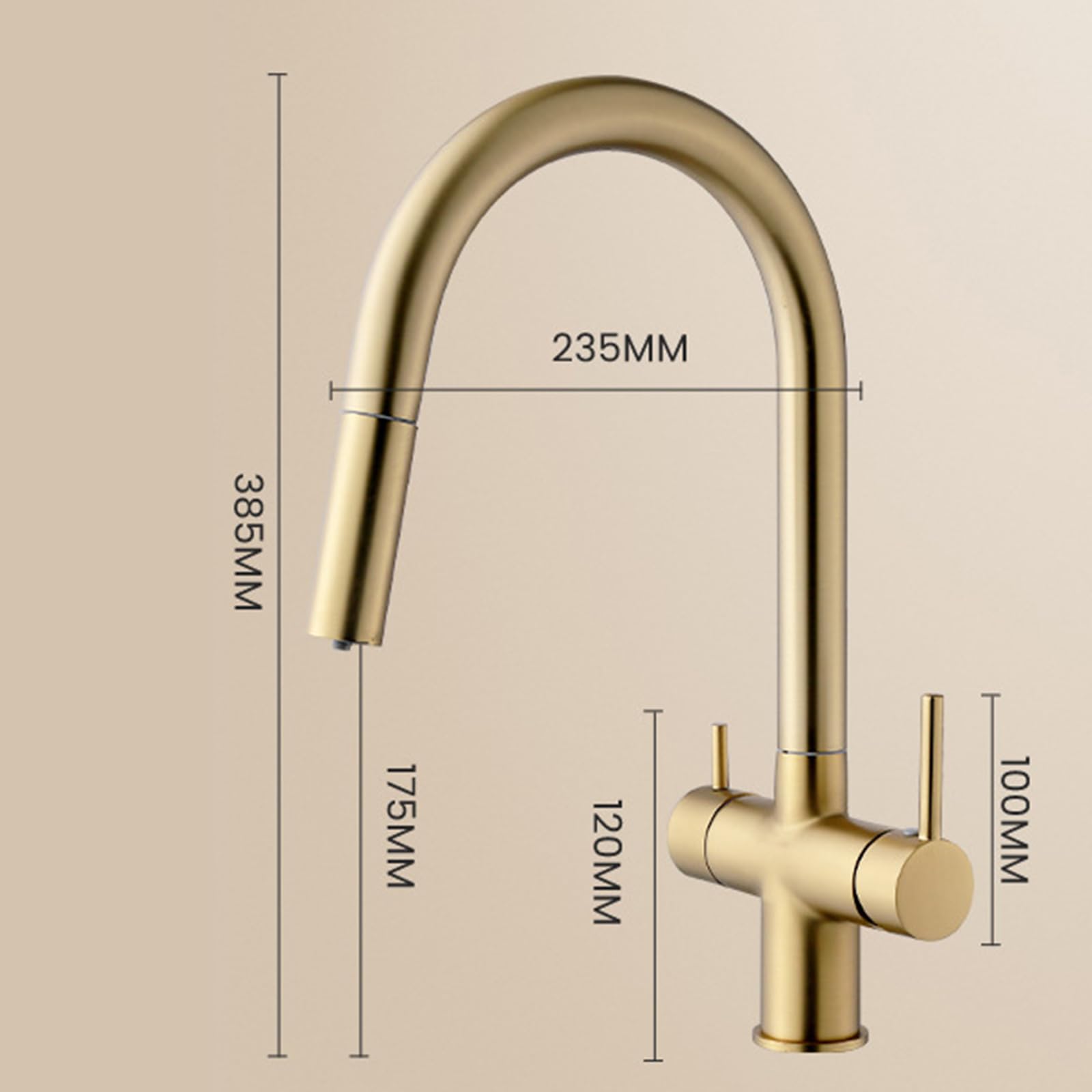 Rubinetto Lavello Cucina 3 Vie Estraibile Oro Spazzolato Rubinetto da Cucina 3 Vie Ottone 2 Maniglie-Oro Spazzolato