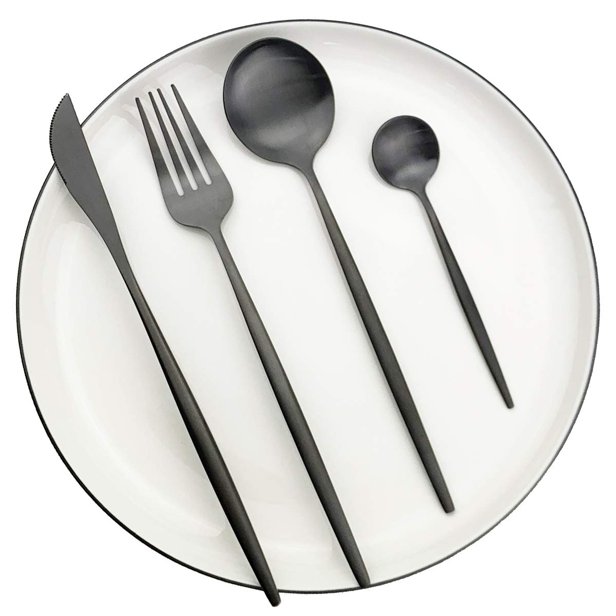 Black Cutlery Set Stainless Steel 24 Pieces Silverware Set Include Knife Fork Spoon Teaspoon Service for 6 Mirror Polished Dishwasher Safe