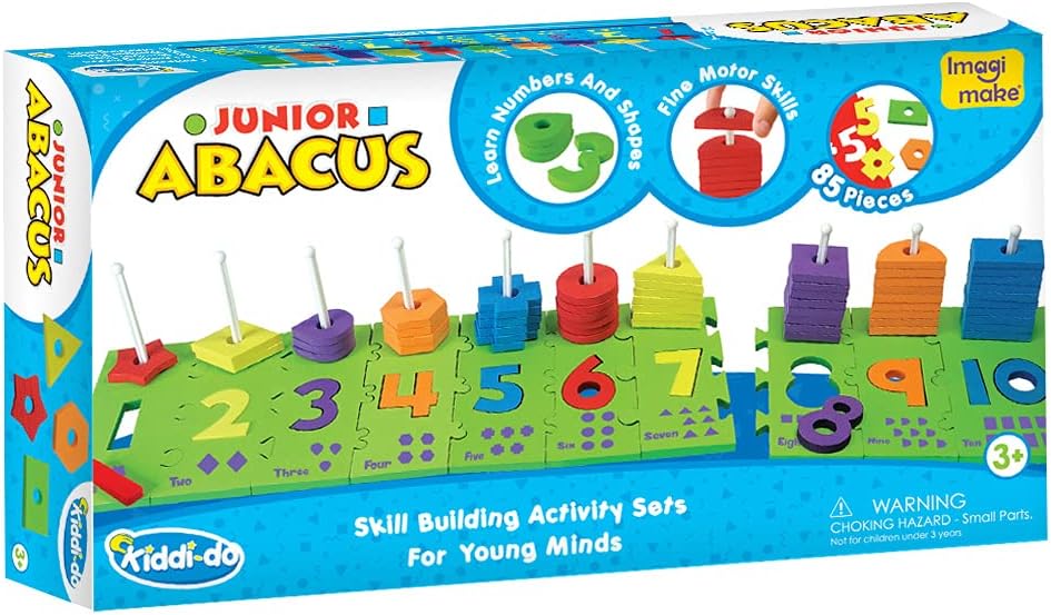 Junior Abacus Skill Building Activity Set (3Years +) to Help Learn Shapes, Numbers, Counting, Speech and Language, 8 mm & 10 mm Foam (Multicolor)