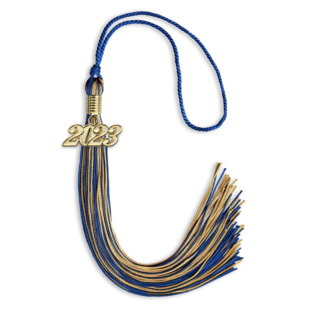 Endea Graduation Mixed Double Color Tassel with Gold Date Drop (Royal Blue/Antique Gold, 2023)
