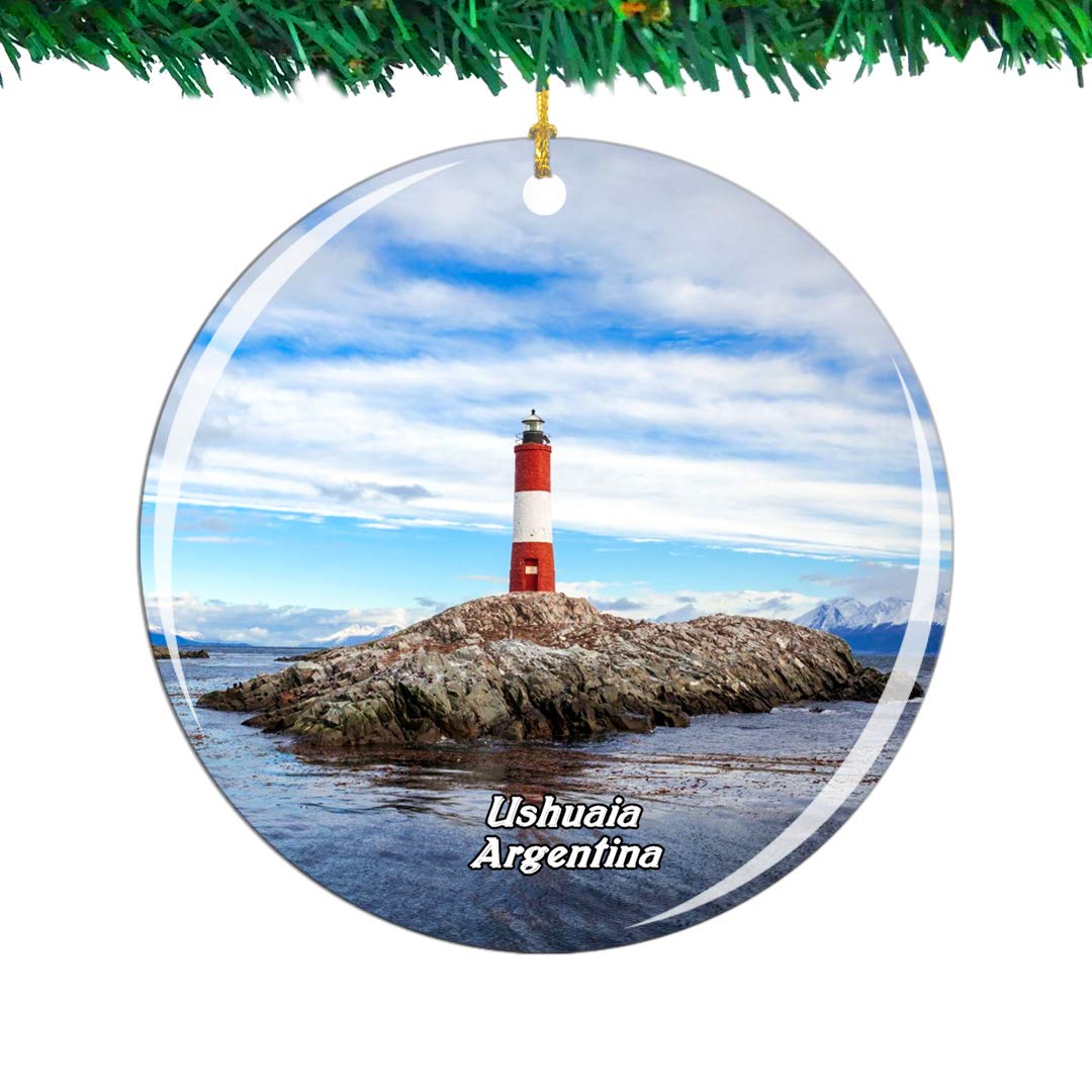Weekino Argentina Lighthouse Ushuaia Christmas Ornament City Travel Souvenir Collection Double Sided Porcelain 2.85 Inch Hanging Tree Decoration