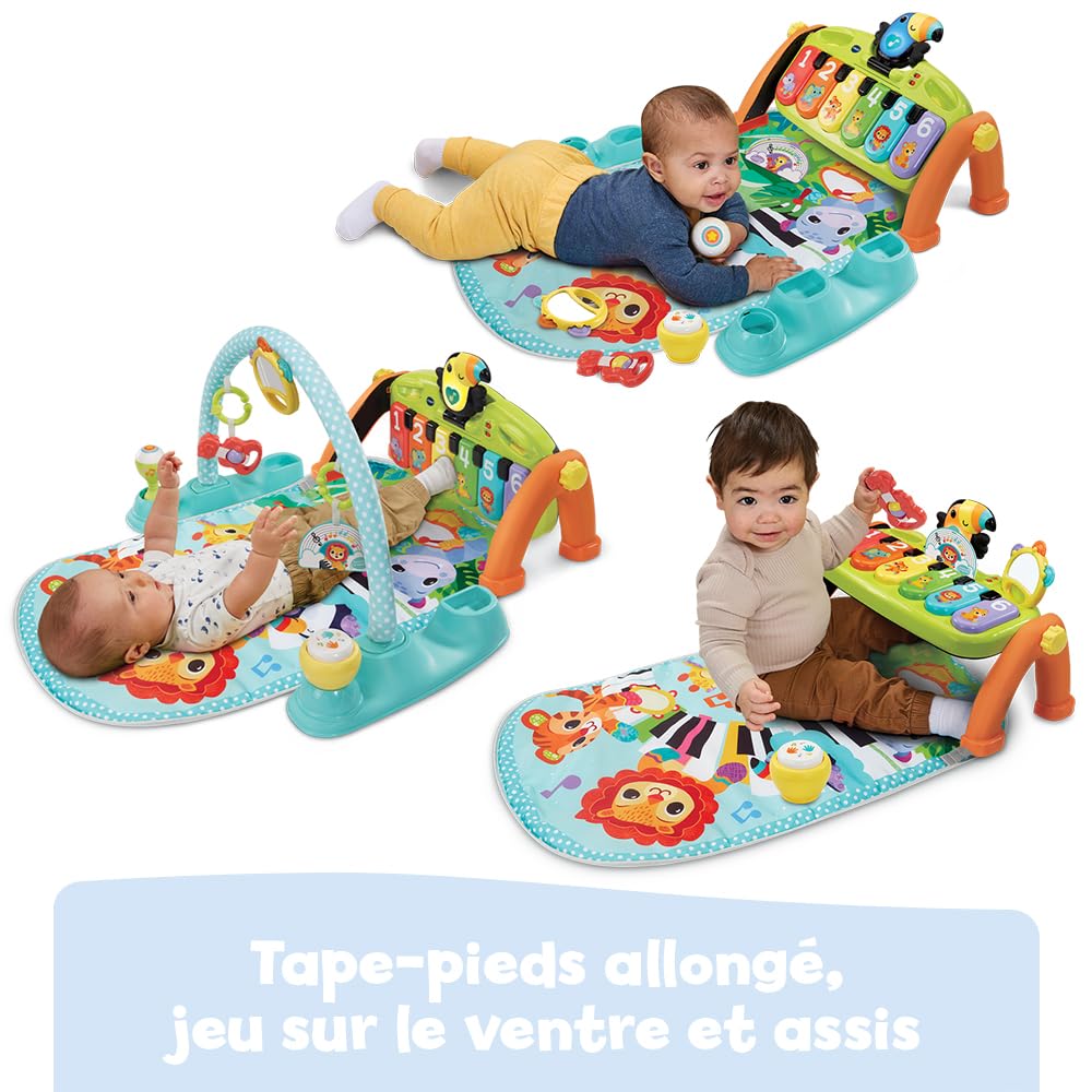 VTech - Tapis Tap Tap Piano Évolutif 5 en 1 - Tapis d'Éveil avec Arche d'Éveil, Piano Bébé Lumineux et Hochets - Jeu Musical et Évolutif - Motricité Bébé - Cadeau de Naissance - Contenu en Français
